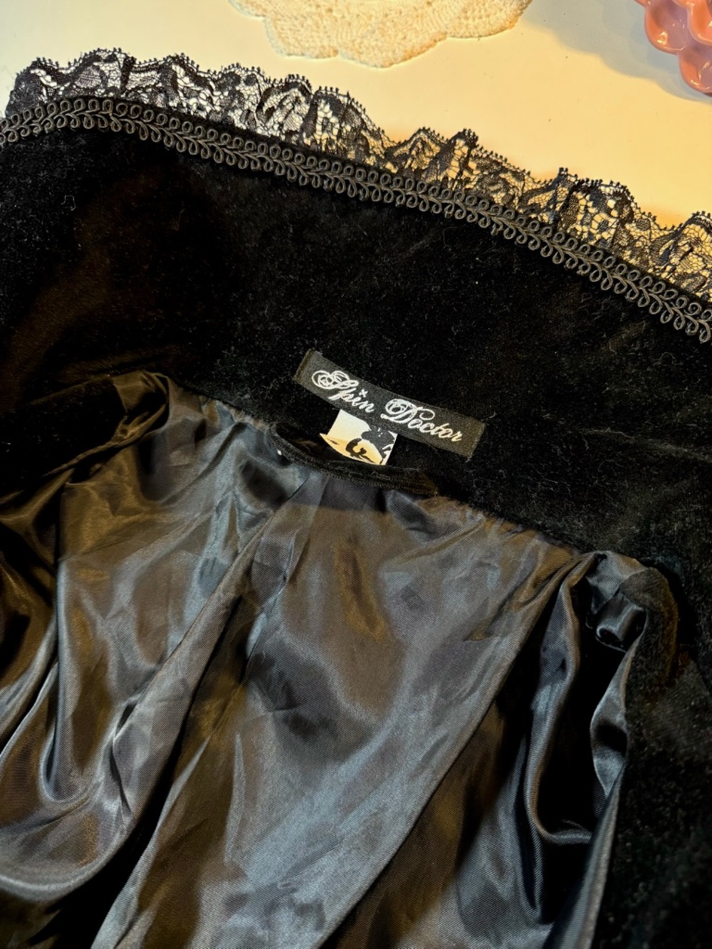 Spin Doctor Black Velvet Lace-Trimmed Goth Steampunk Victorian Coat - Picture 8 of 16
